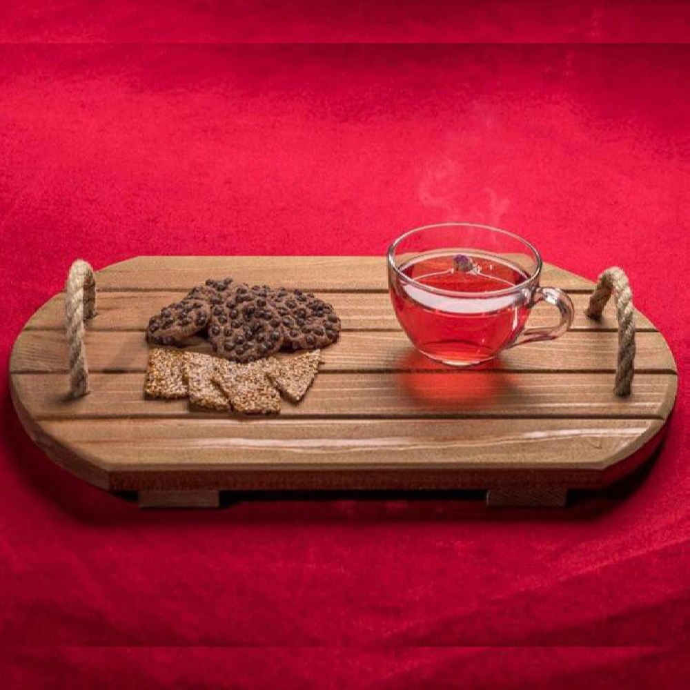 Holztablett mit Hanfgriff – Modell Ange | Rustikal & Leicht