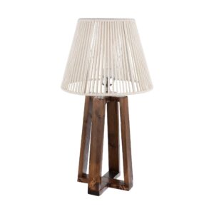 Akzent Holz-Tischlampe mit Makramee-Lampenschirm