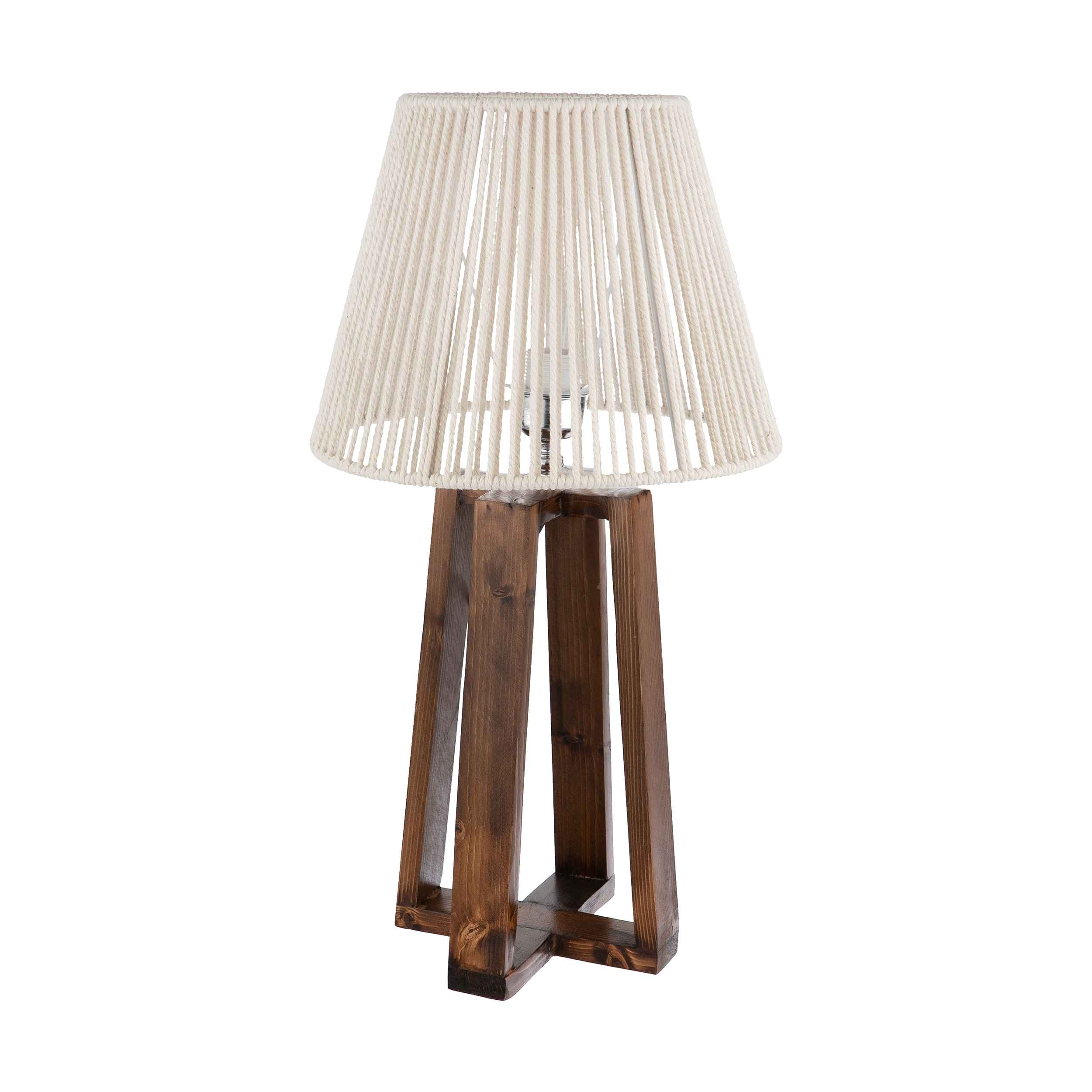 Akzent Holz-Tischlampe mit Makramee-Lampenschirm