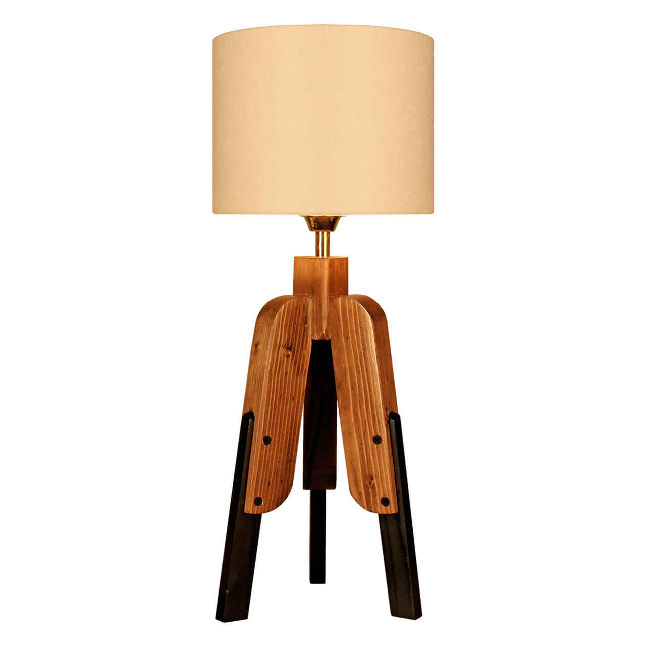 Akzent Holz-Tischlampe mit Rund-Lampenschirm Masina