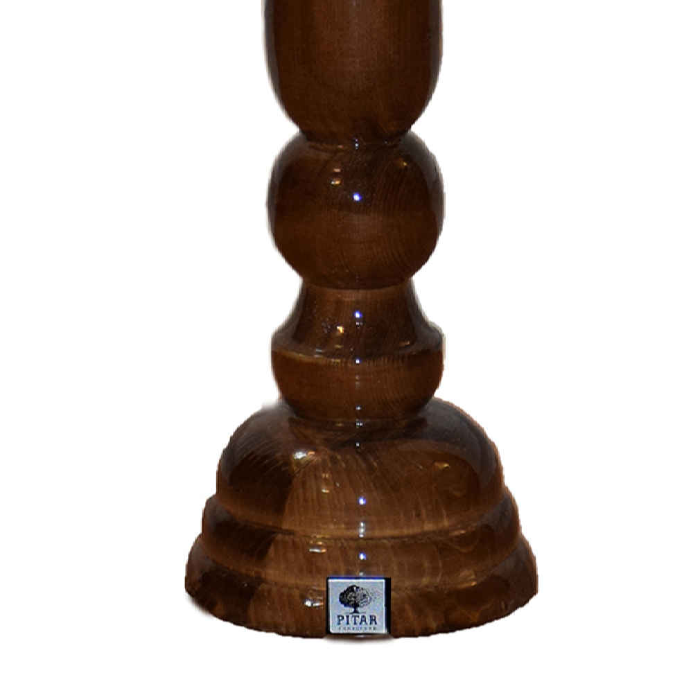 Traditionelle Holz-Tischlampe mit Weißem Lampenschirm