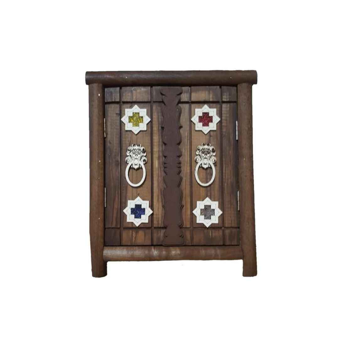 Handgefertigter persischer Holz-Wand-Schlüsselhalter im traditionellen Stil mit 3 Haken & Spiegel