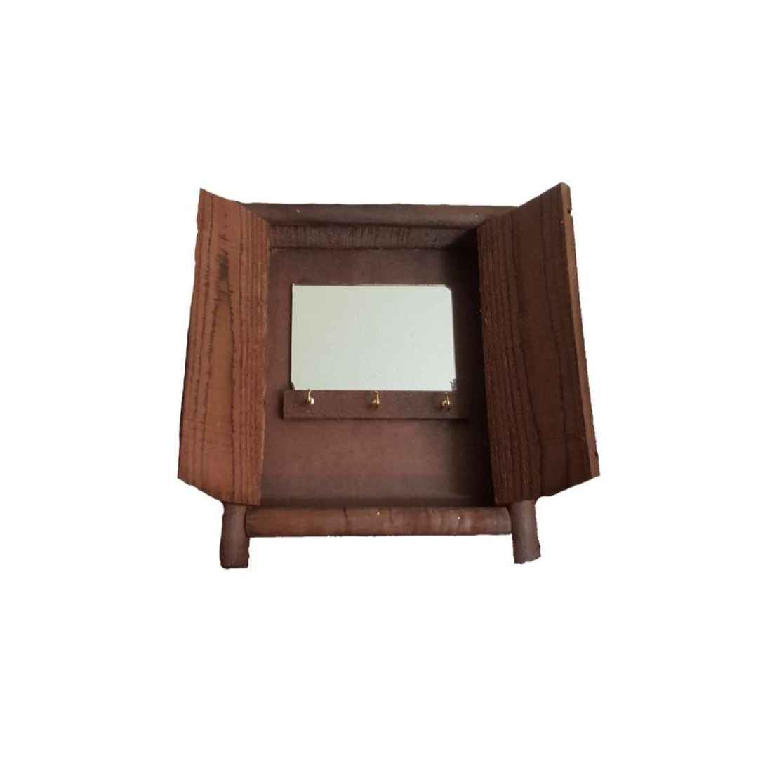 Handgefertigter persischer Holz-Wand-Schlüsselhalter im traditionellen Stil mit 3 Haken & Spiegel