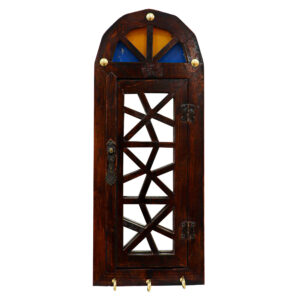Handgefertigter persischer Holz-Wand-Schlüsselhalter mit Design einer alten traditionellen Tür