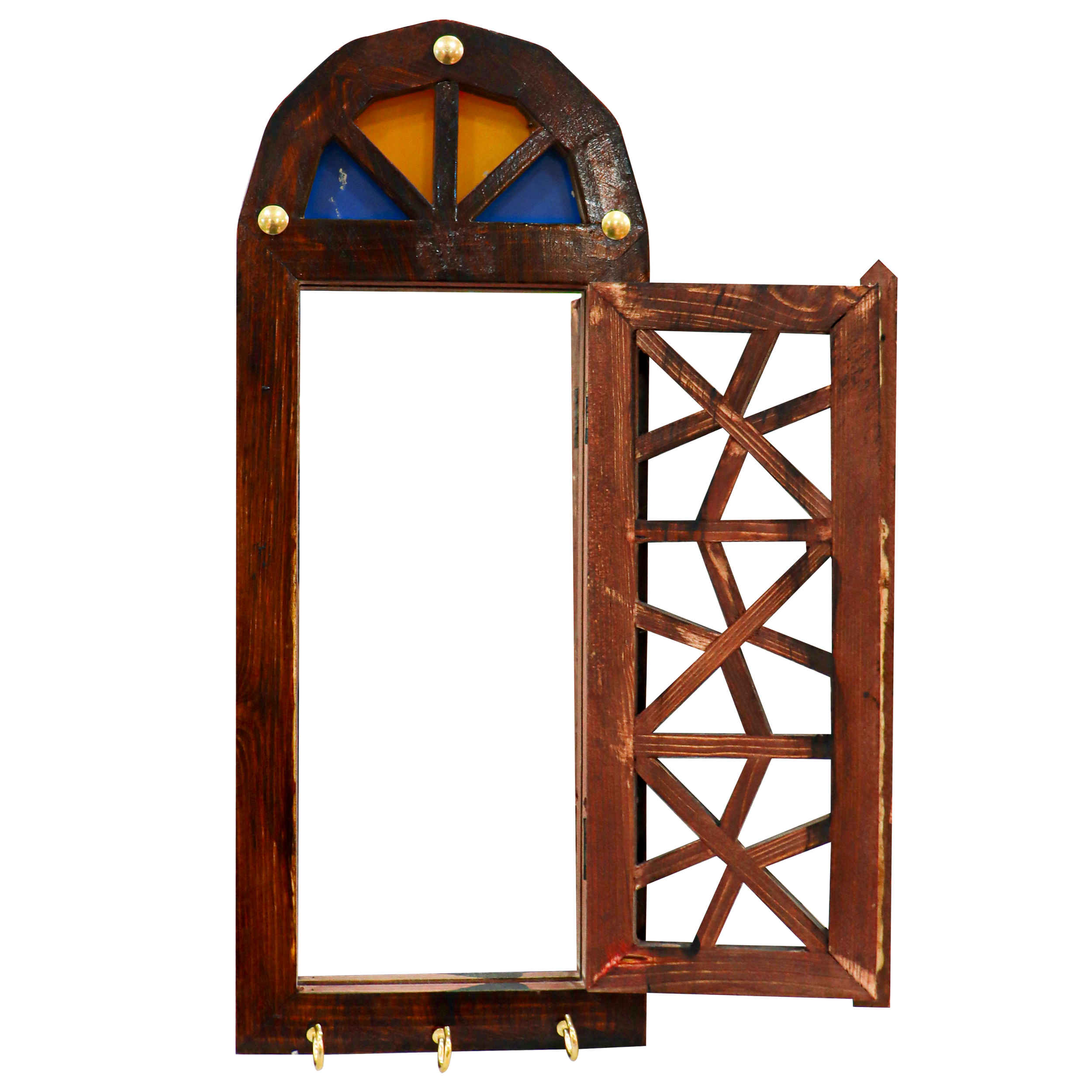 Handgefertigter persischer Holz-Wand-Schlüsselhalter mit Design einer alten traditionellen Tür