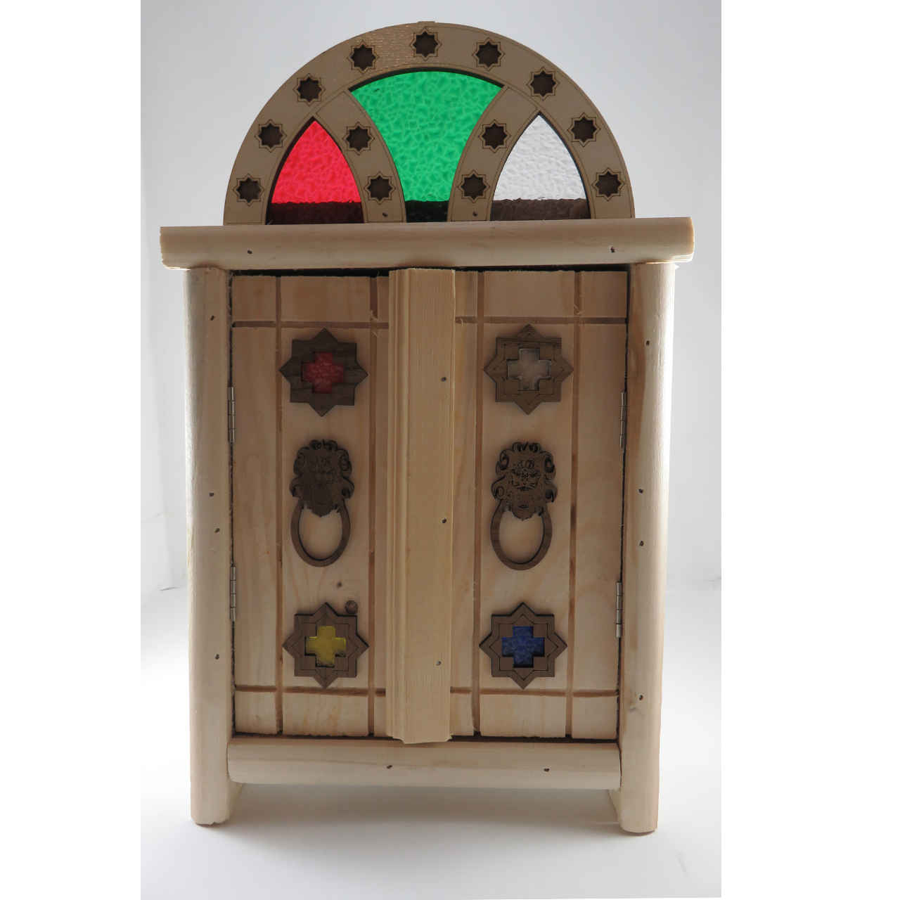 Handgefertigter persischer Holz-Wand-Schlüsselhalter mit Design einer traditionellen Tür