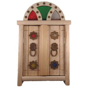 Handgefertigter persischer Holz-Wand-Schlüsselhalter mit Design einer traditionellen Tür
