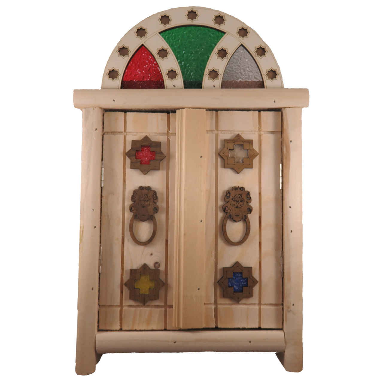 Handgefertigter persischer Holz-Wand-Schlüsselhalter mit Design einer traditionellen Tür