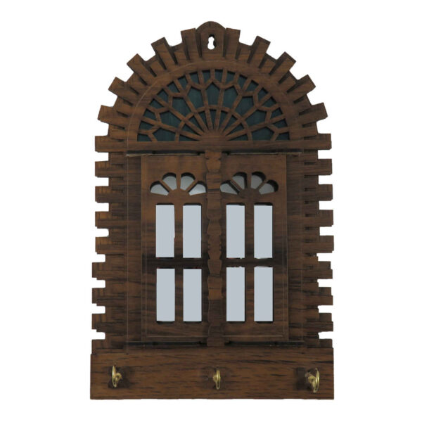 Handgefertigter persischer Holz-Wand-Schlüsselhalter mit traditionellem Fensterdesign