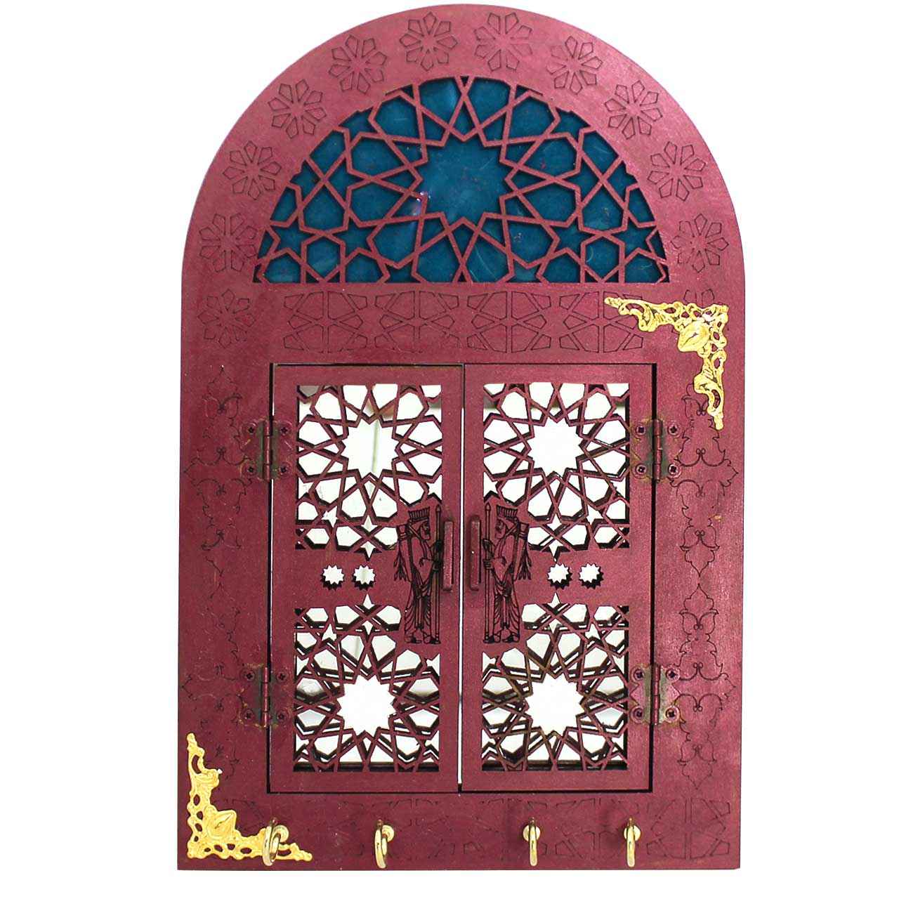 Handgefertigter persischer Holz-Wand-Schlüsselhalter im traditionellen Stil in Magenta