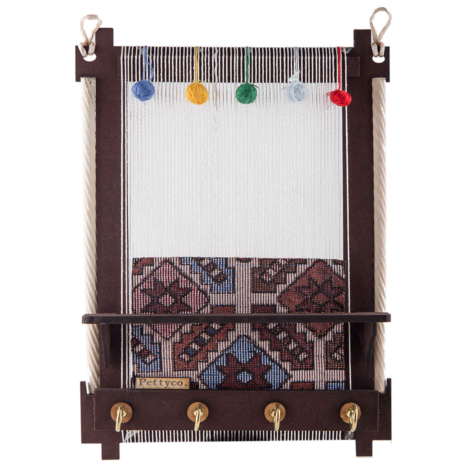 Handgefertigter persischer Holz-Wand-Schlüsselhalter mit traditionellem Webstuhl-Design