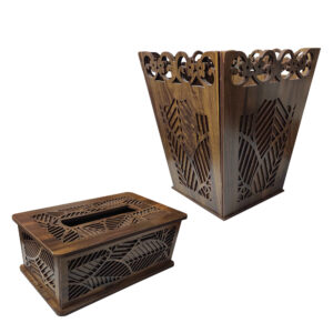 Holz-Abfalleimer- und Taschentuchbox-Set – Blatt-Design