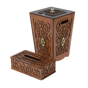 Holz-Abfalleimer- und Taschentuchbox-Set – Traditionelles Design
