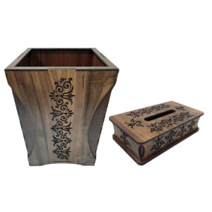 Holz-Abfalleimer- und Taschentuchbox-Set – Blumenmuster
