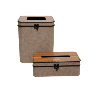 Holz-Abfalleimer- und Taschentuchbox-Set mit Klappdeckel