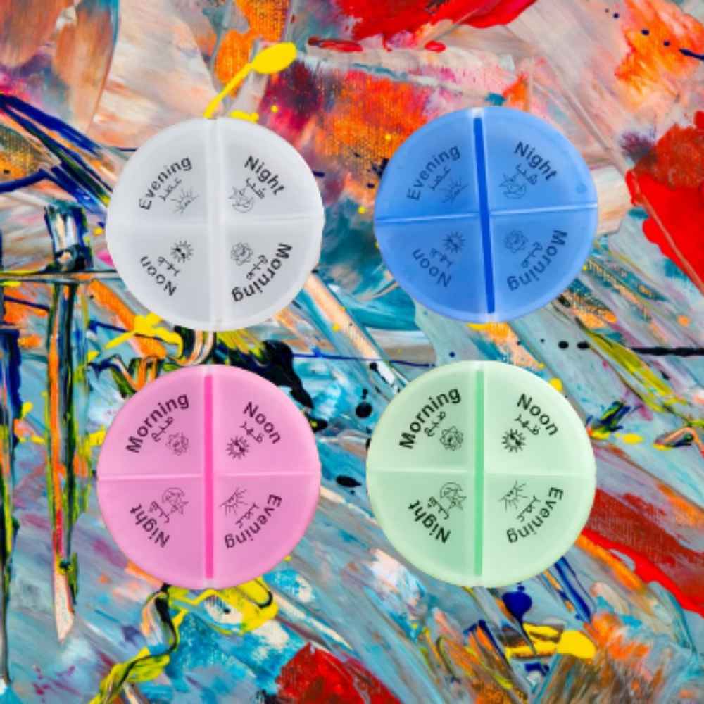 Pillenorganisator mit 4 täglichen Fächern und Farsi-Etiketten