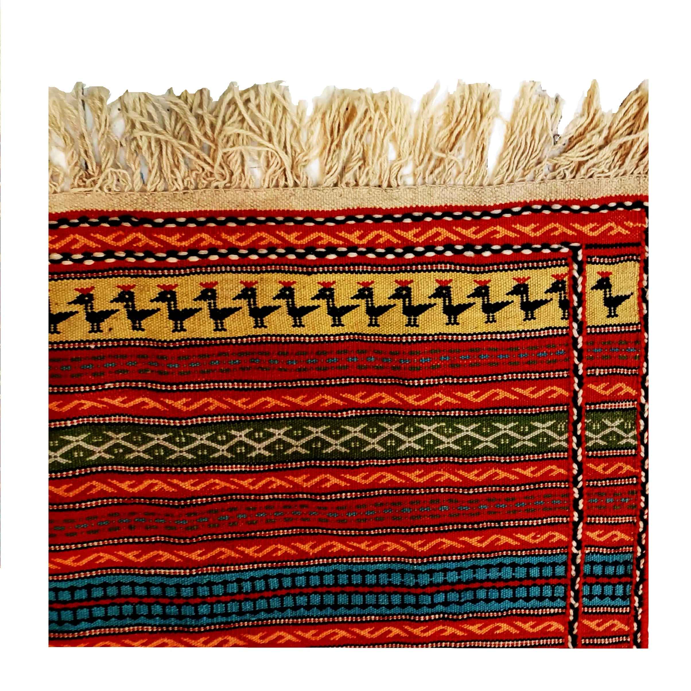 Authentischer persischer Woll Kelim Teppich handgewebt in Khorasan gestreift rot