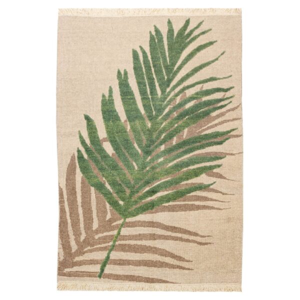 Authentischer persischer Woll Kelim Teppich handgewebt in Kerman Palmenblatt cremefarben