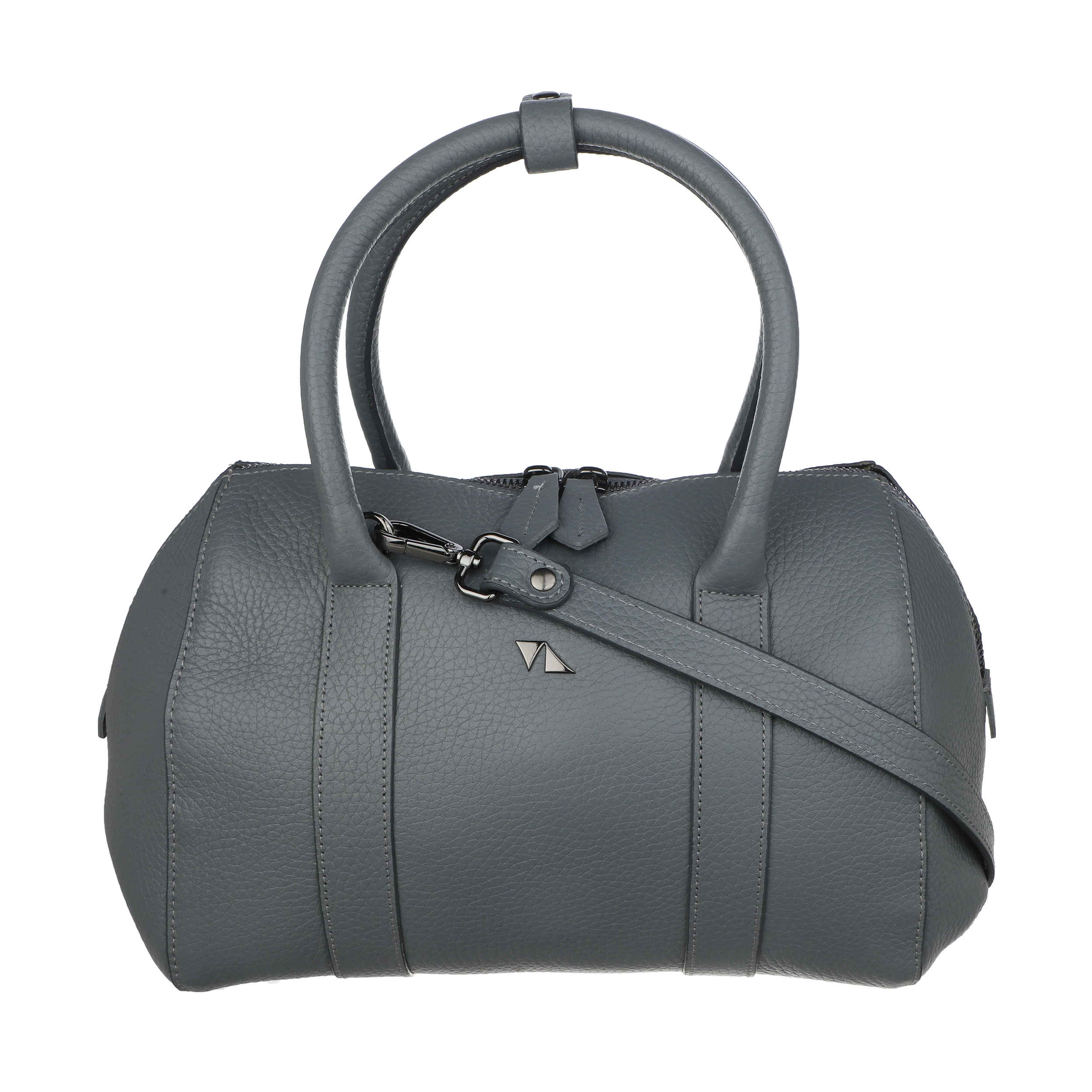 Graue Leder Bauletto Handtasche - Großes Volumen für Frauen