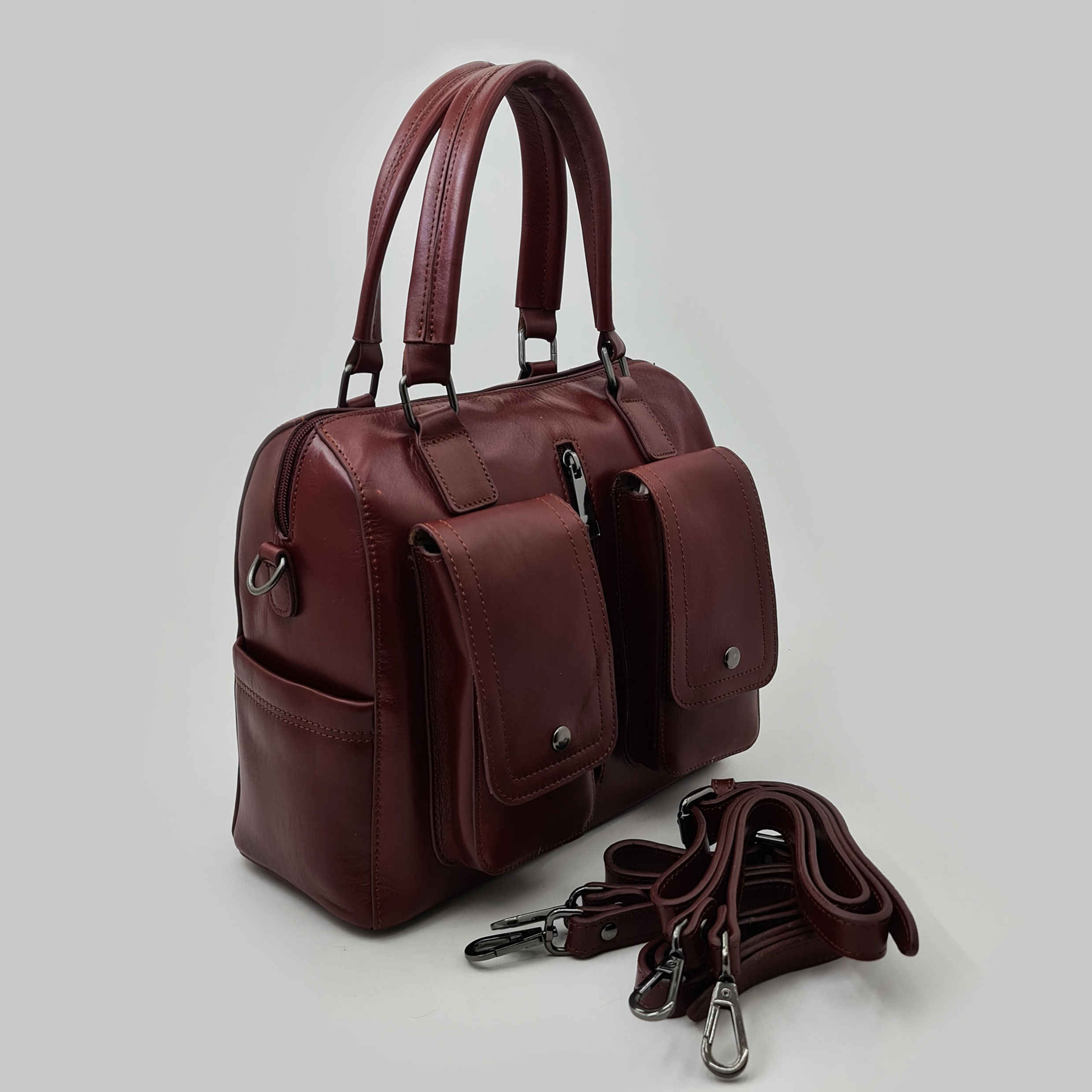 Leder Bauletto Handtasche – Mit Doppeltem Taschen-Design für Frauen