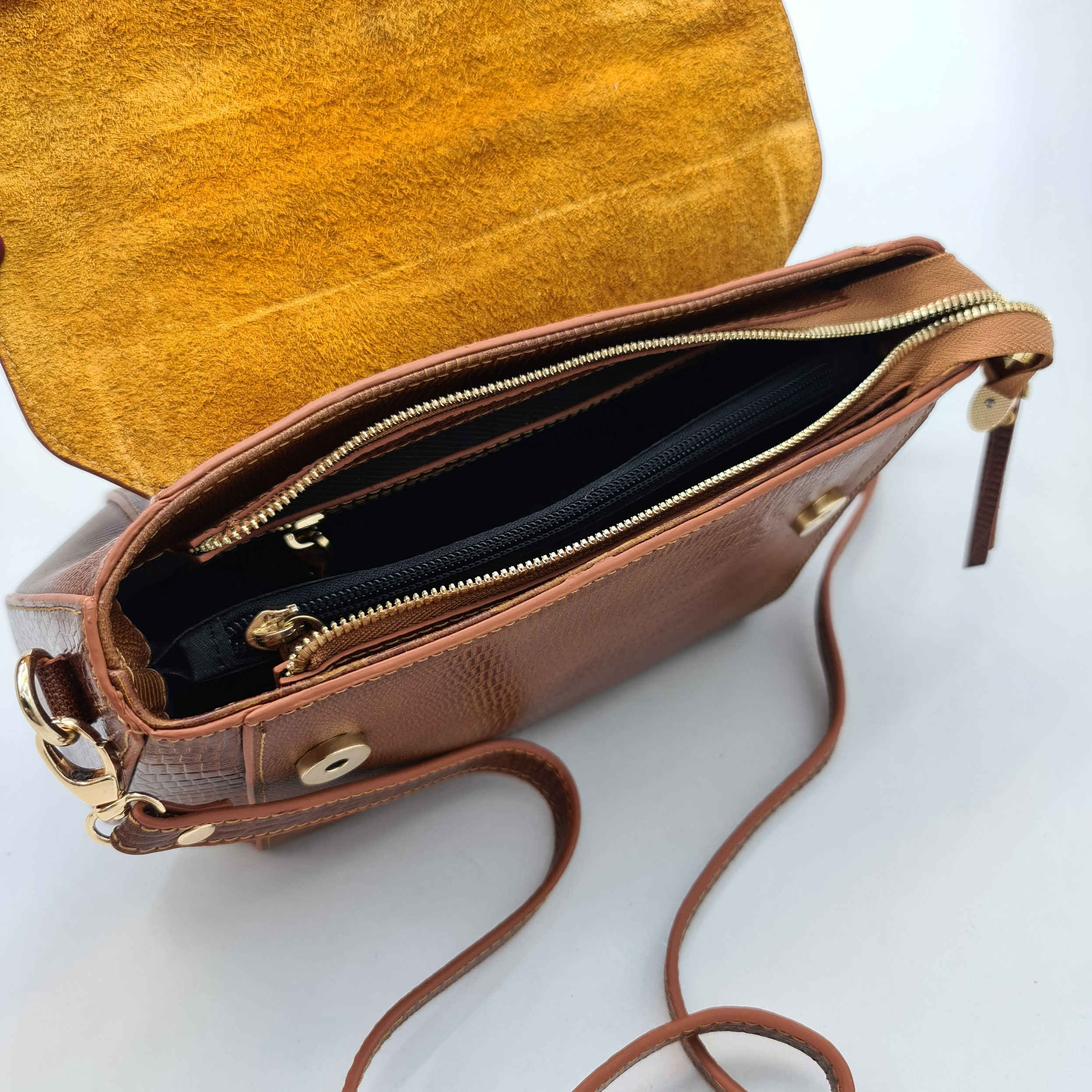 Braune Leder Bauletto Handtasche – Mit Einem Griff & Langen Trageriemen