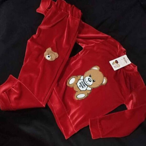 Sweatshirt & Hose Set für Kinder mit Teddy Bär Design in Samt