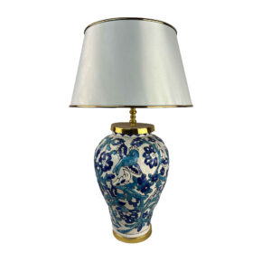 Keramik-Vase Tischlampe Handgefertigt mit Stoff-Lampenschirm Orientalisches Thema
