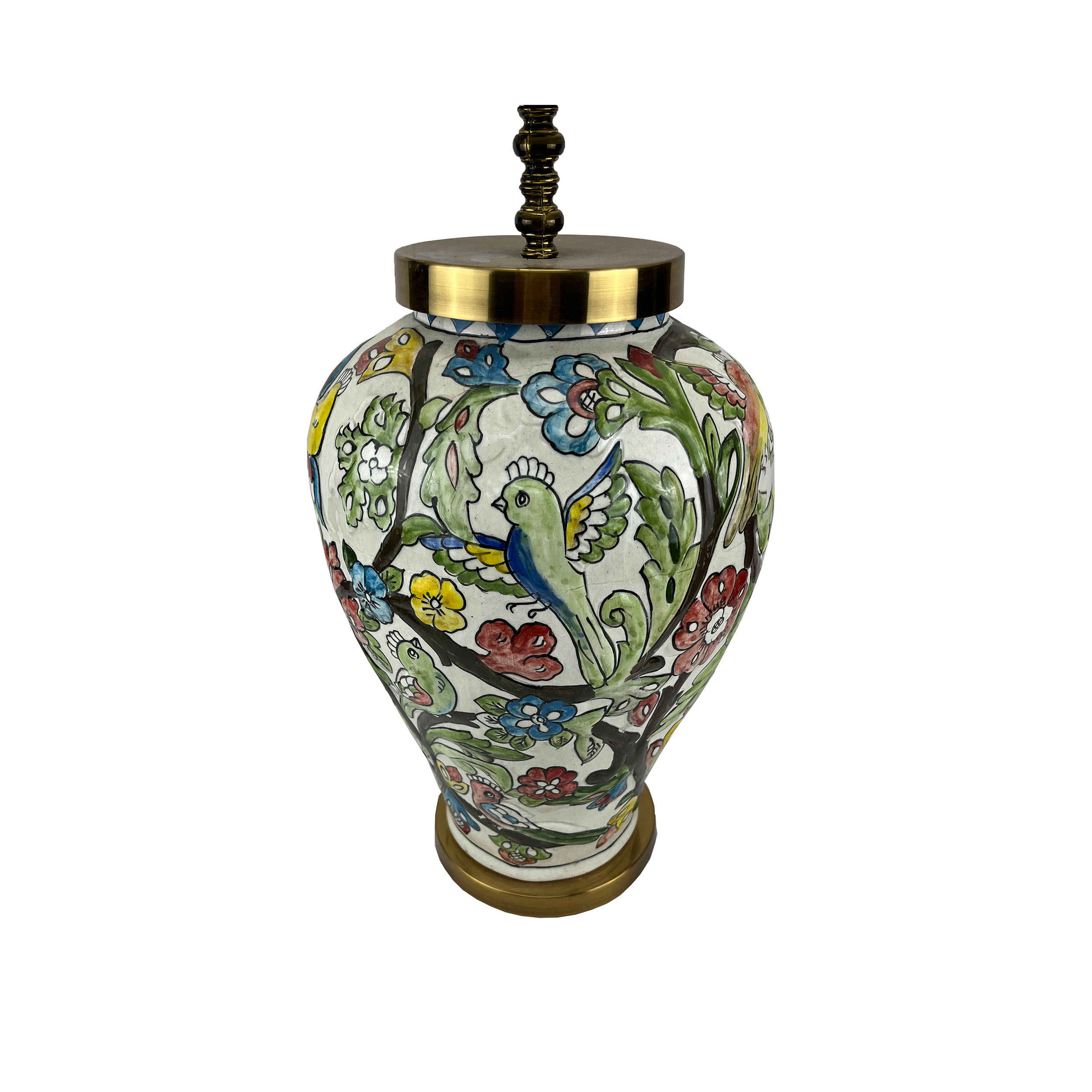 Keramik-Vase Tischlampe Handgefertigt mit Traditionellem Blumenmuster