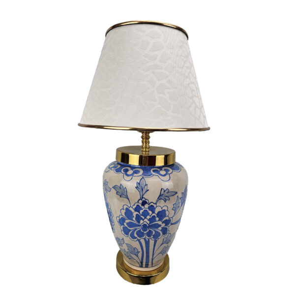 Keramik-Vase Tischlampe mit Stoff-Lampenschirm im Orientalischen Stil