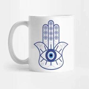Islamische Keramik-Kaffeetasse – Blaue Hamsa Hand Muster