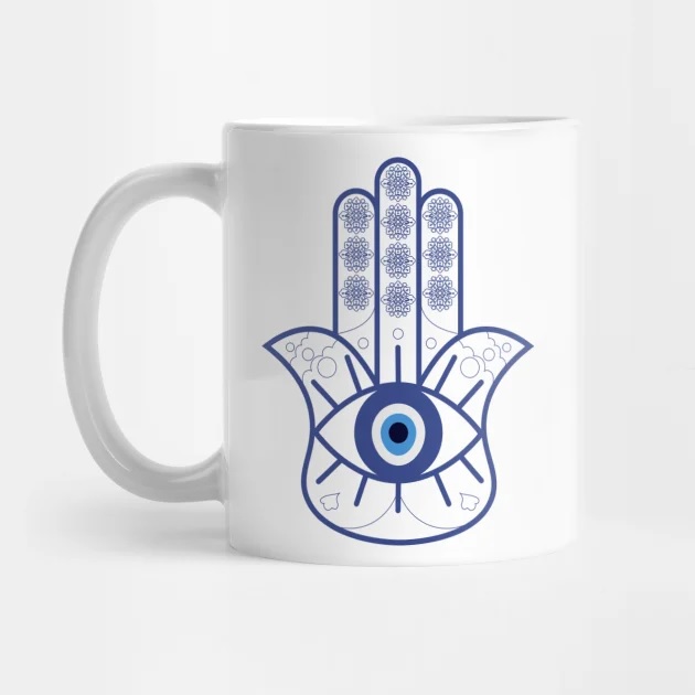 Islamische Keramik-Kaffeetasse - Blaue Hamsa Hand Muster