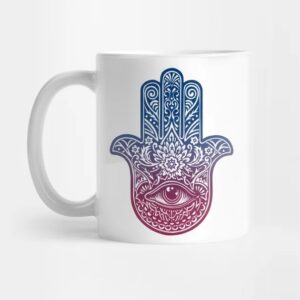 Islamische Keramik-Kaffeetasse – Auge & Hamsa Hand Muster