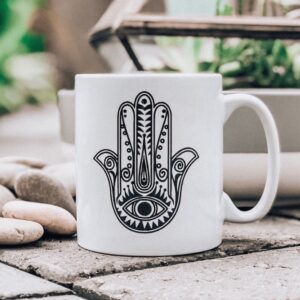Islamische Keramik-Kaffeetasse – Hamsa Hand von Fatima Muster