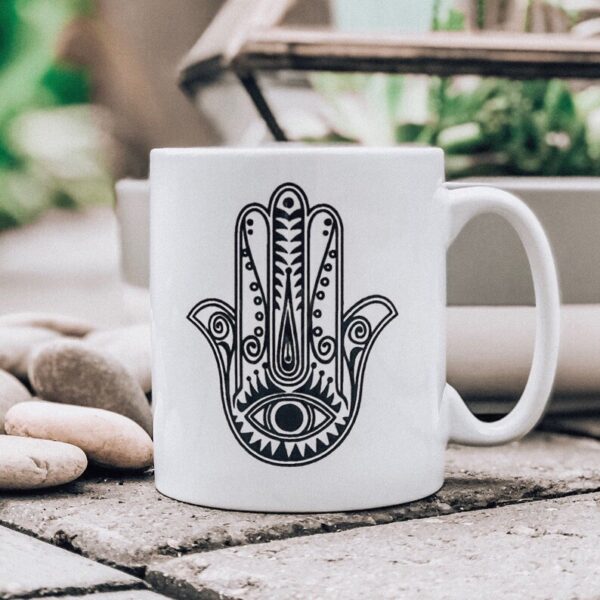 Islamische Keramik-Kaffeetasse - Hamsa Hand von Fatima Muster