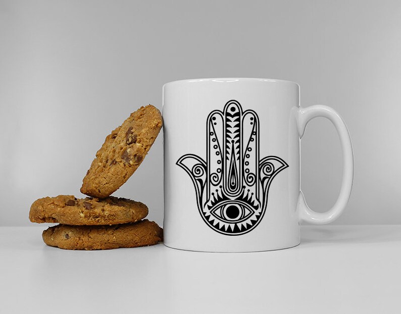 Islamische Keramik-Kaffeetasse – Hamsa Hand von Fatima Muster