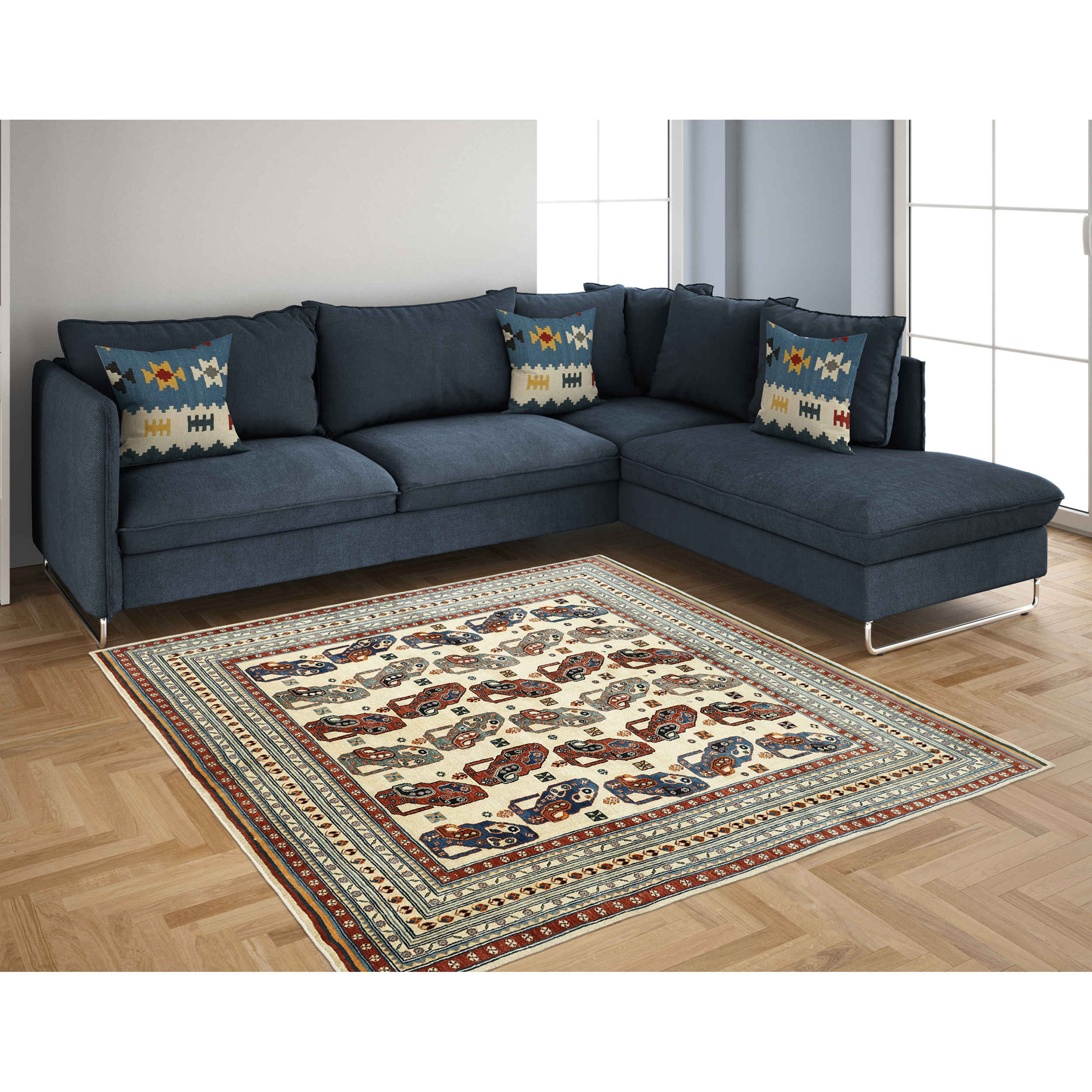 Echter persischer Gabbeh-Wollteppich handgewebt mit Rand