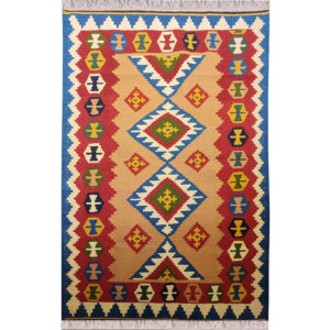 Authentischer Persischer Woll Kelim Teppich traditionell handgewebt in Tabriz Medaillon