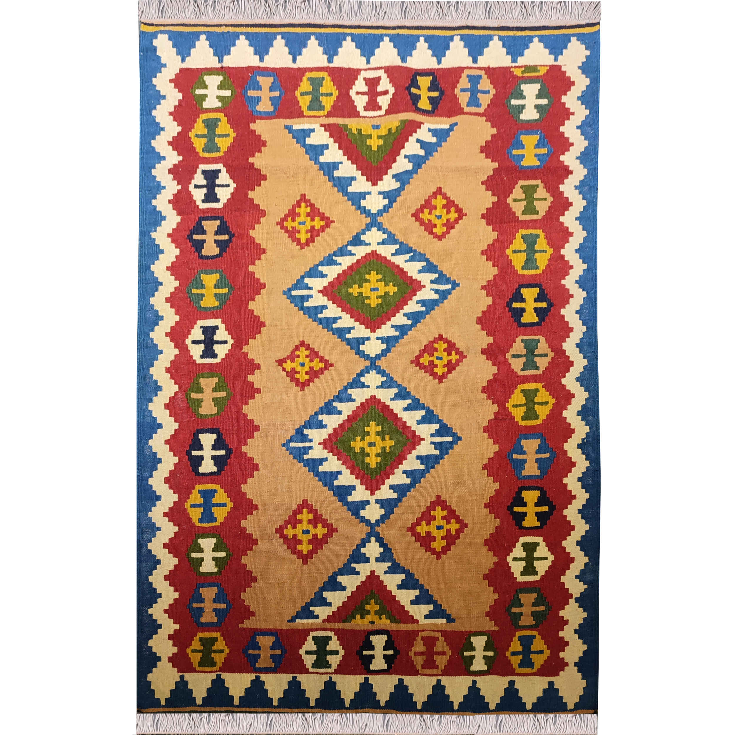 Authentischer Persischer Woll Kelim Teppich traditionell handgewebt in Tabriz Medaillon