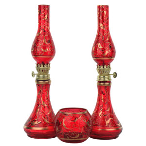 Glas-Petroleumlampen-Set mit Kerzenhalter im Vintage-Design