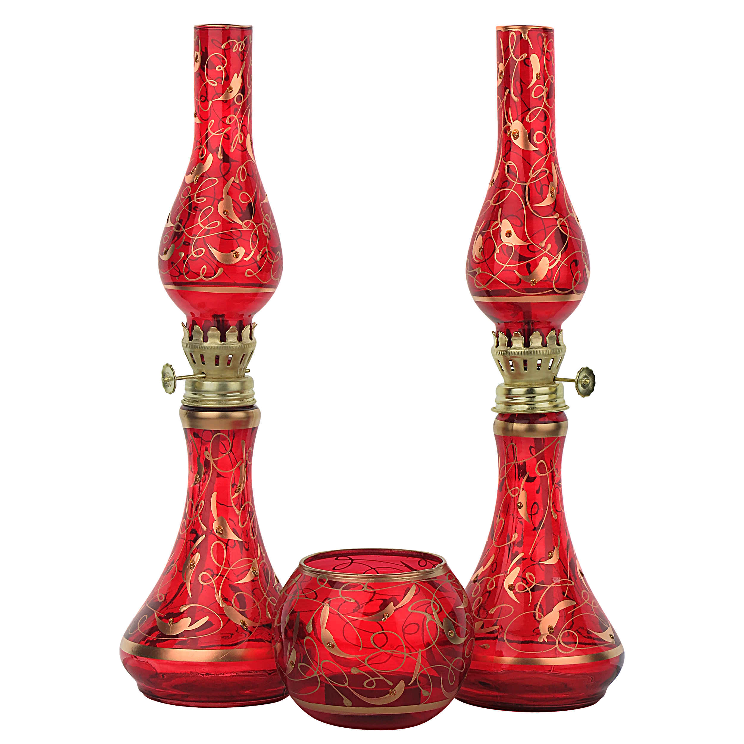 Glas-Petroleumlampen-Set mit Kerzenhalter im Vintage-Design
