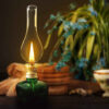 Glas-Petroleumlampe im Vintage-Design in Grün