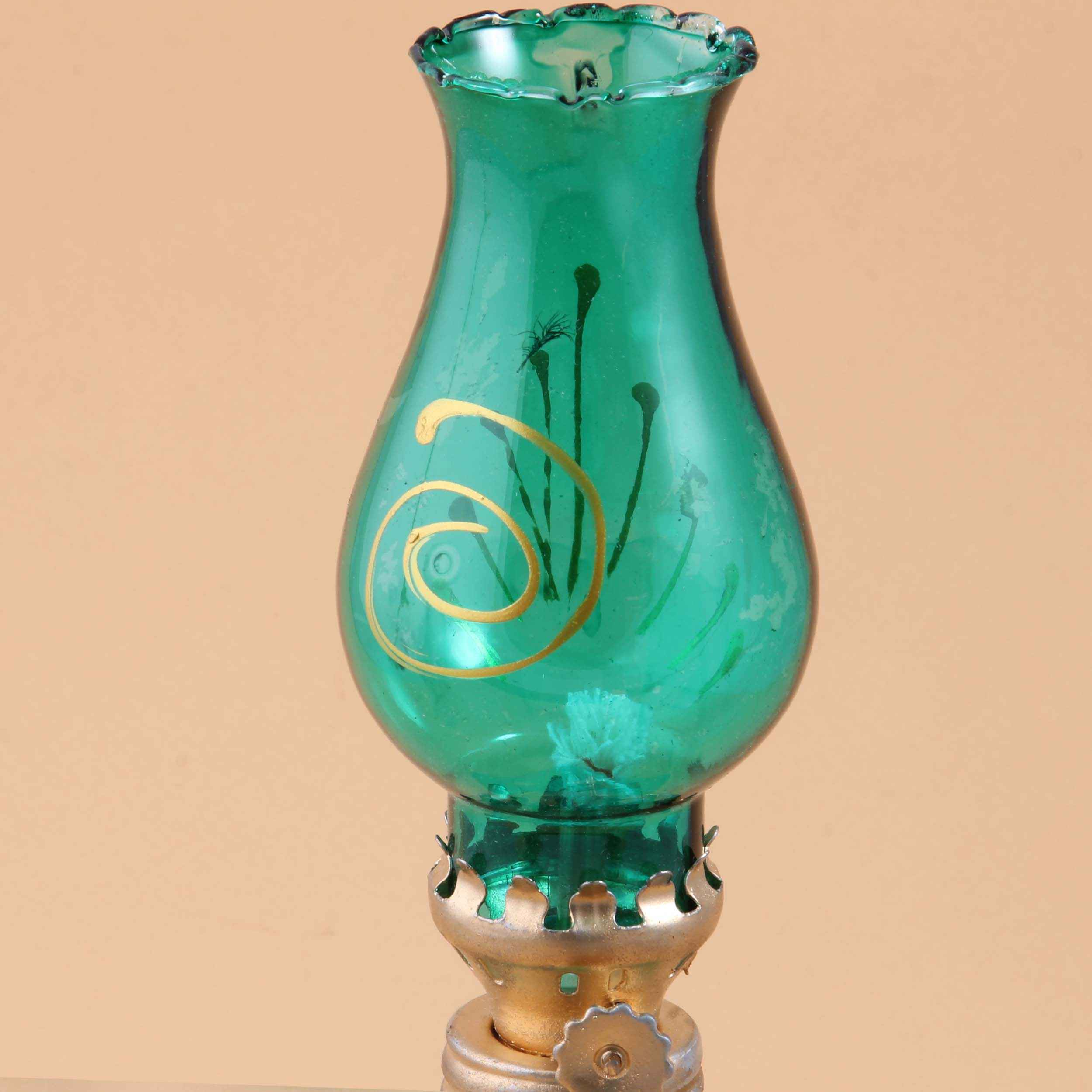 Glas-Petroleumlampe mit Vintage-Blumendesign