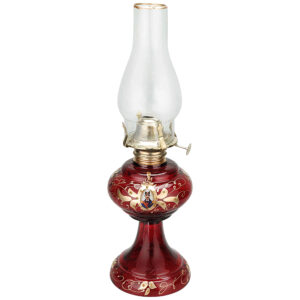 Glas-Petroleumlampe in Rot mit persischem Shah Abbasi Design