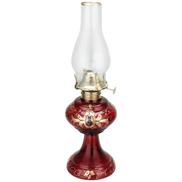 Glas-Petroleumlampe in Rot mit persischem Shah Abbasi Design
