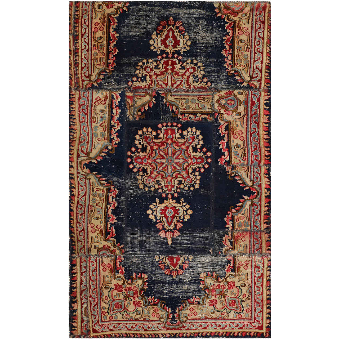 Vintage Persischer handgeknüpfter Patchwork-Teppich Saltanat