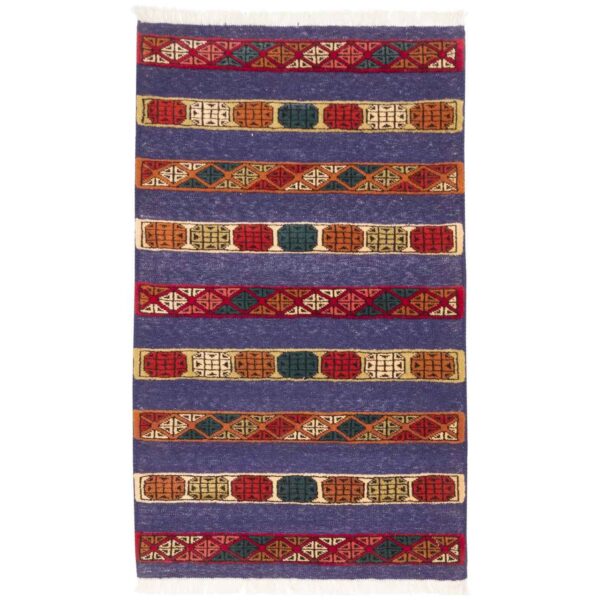 Authentischer Persischer Woll Kelim Teppich handgewebt in Lorestan blau