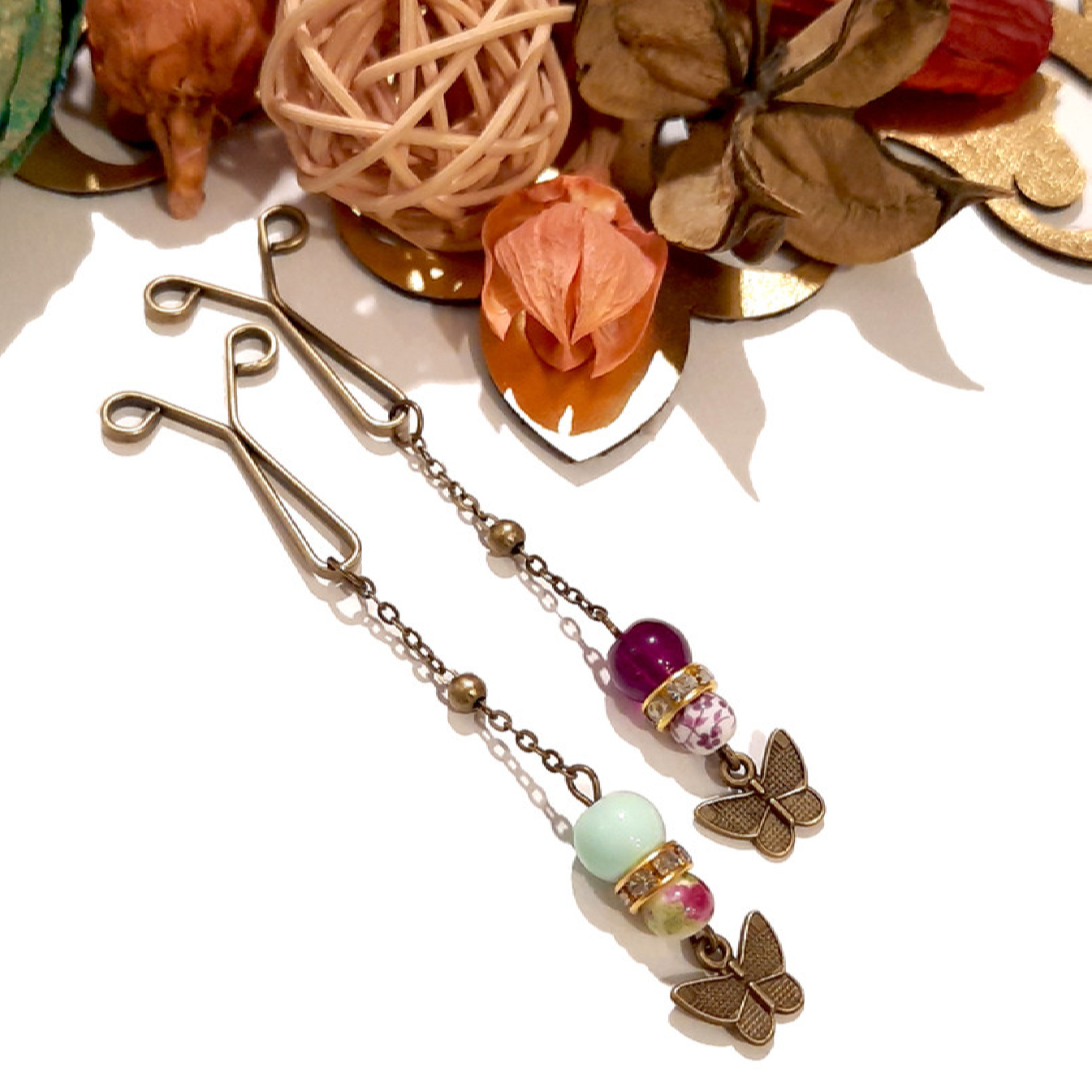 U-Hijab-Clips für muslimische Frauen mit langem Schmetterlings-Anhänger (4 Stück)