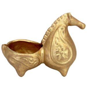 Handgefertigte goldene Keramik-Räucherstäbchen-Skulptur – Pferd Design