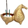 Handgefertigte goldene Keramik-Räucherstäbchen-Skulptur – Pferd Design