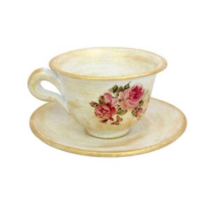 Handgefertigter Keramik-Räucherstäbchenhalter – Blumen Becher & Untertasse Design